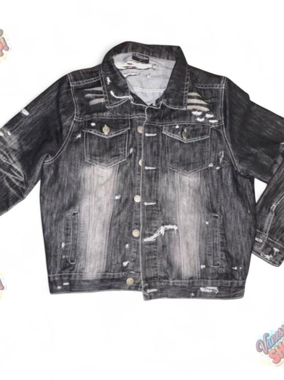 Black Lacquer Distressed Jean Jacket!